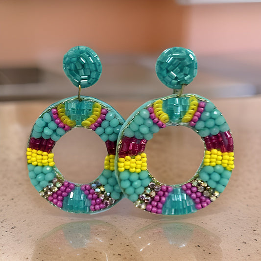 Oval Beaded Sequin Rhinestone Pearl Drop Earrings - Premium Jewelry from MAGOS - Just $4! Shop this and more Jewelry now 