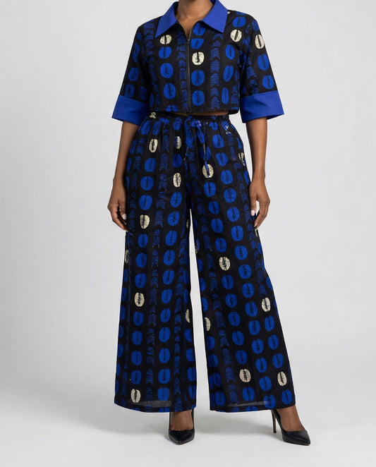 Black & Royal Blue African Print Two-Piece Set