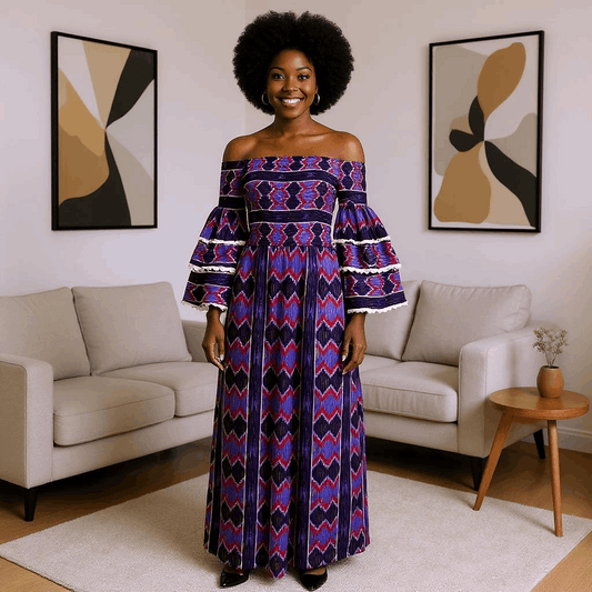 Purple African Print Ruffled Sleeve Palazzo Jumpsuit