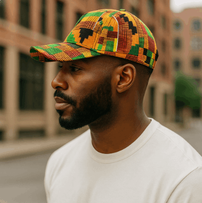African Orange Kente Print Baseball Cap