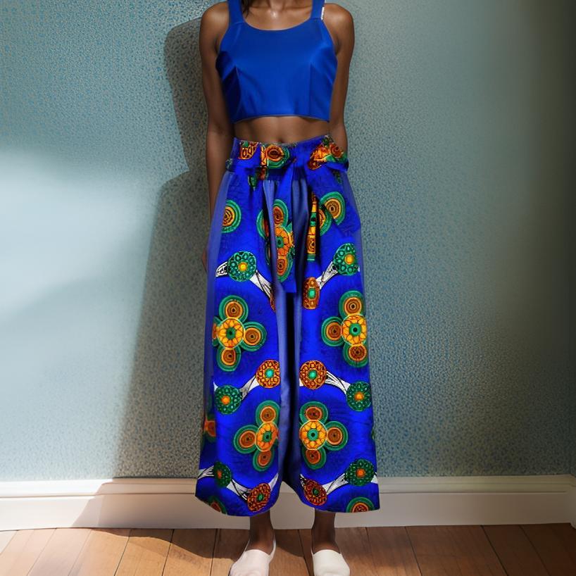 African Print Dashiki Denim Palazzo Pants