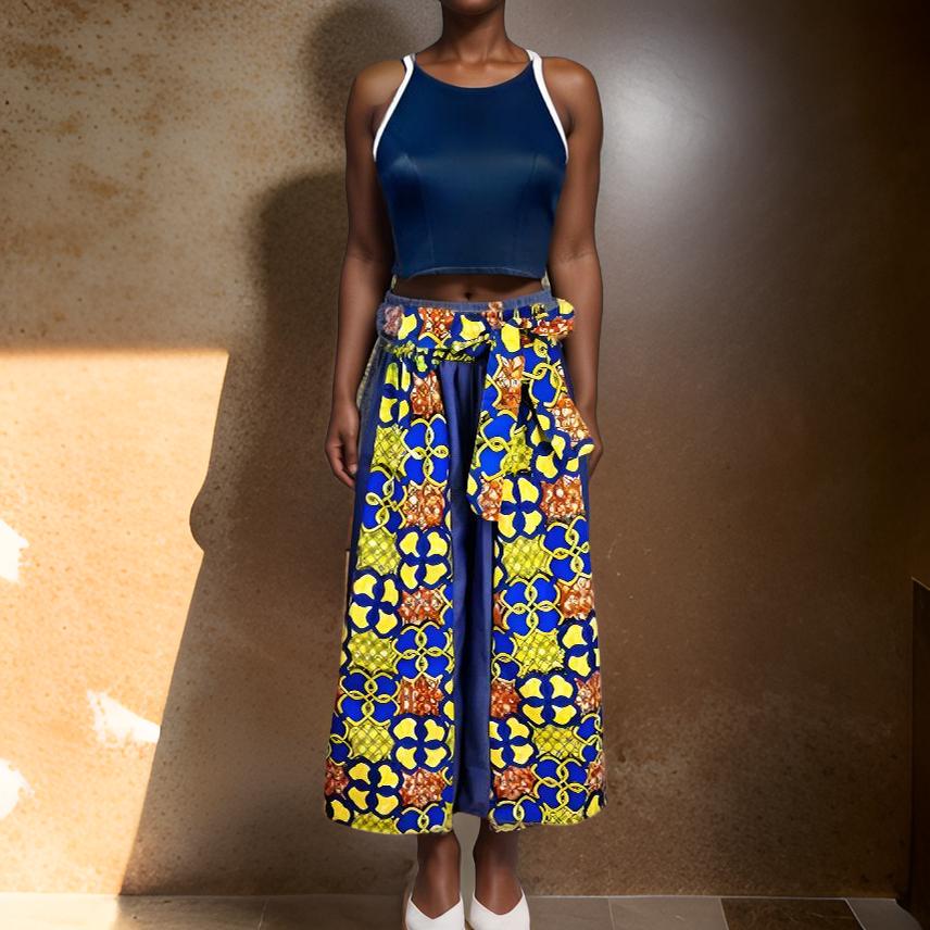 African Print Dashiki Denim Palazzo Pants