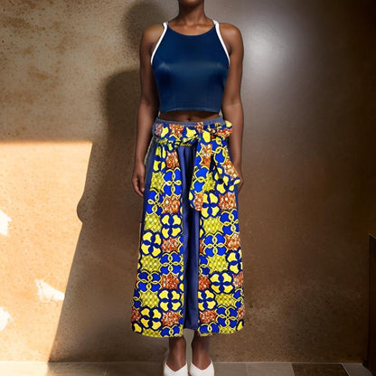 African Print Dashiki Denim Palazzo Pants