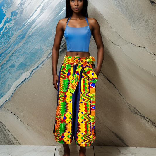 African Print Dashiki Denim Palazzo Pants