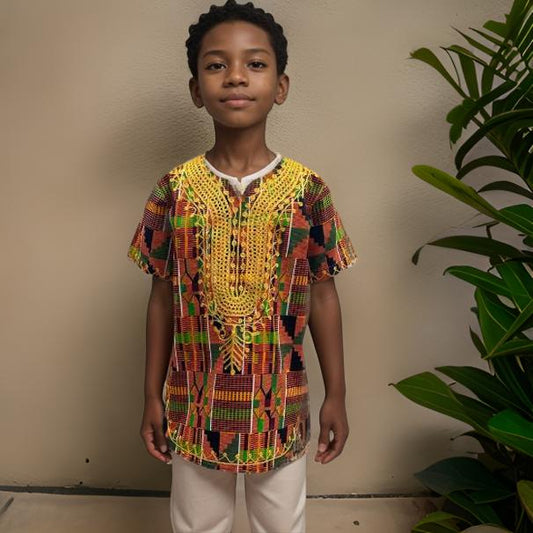 Boy's Kente Embroidered Dashiki Shirt