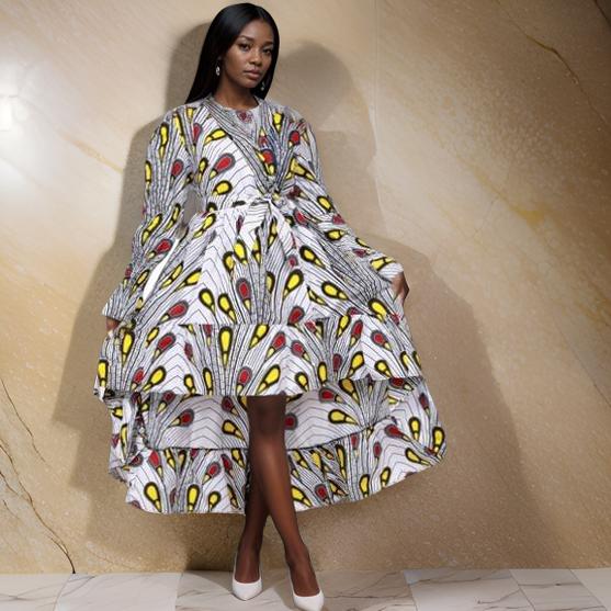 African Peacock Print Hi-Low Dress