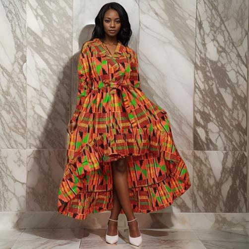 African Kente Print Hi-Low Dress