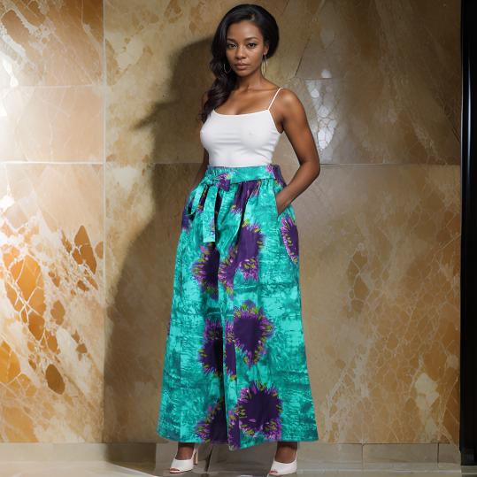 Women's Purple/Teal/Green Print Palazzo Pants