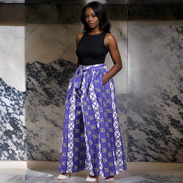 Women's Royal Blue Print Palazzo Pants