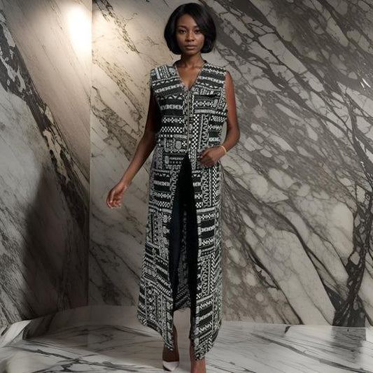 Long Sleeveless African Print Vest