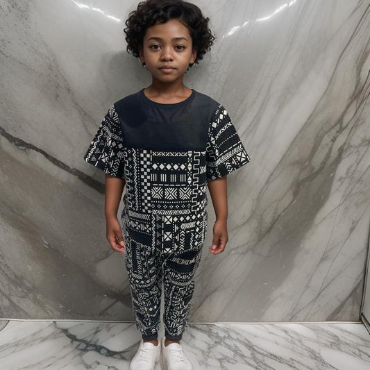 Boy's African Print Black/White Set