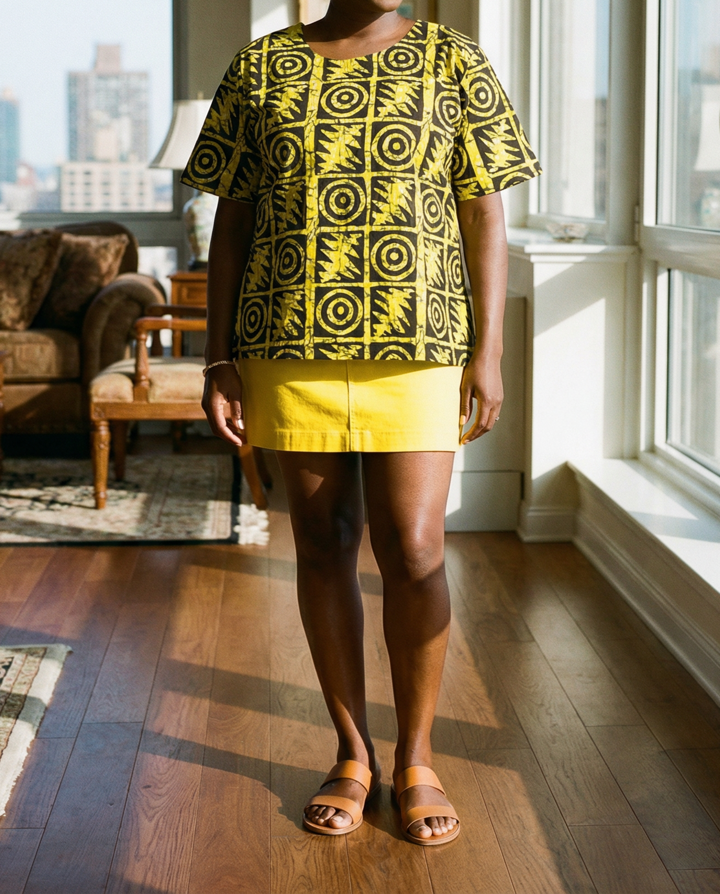 Women's Short Sleeve Yellow African Print Top