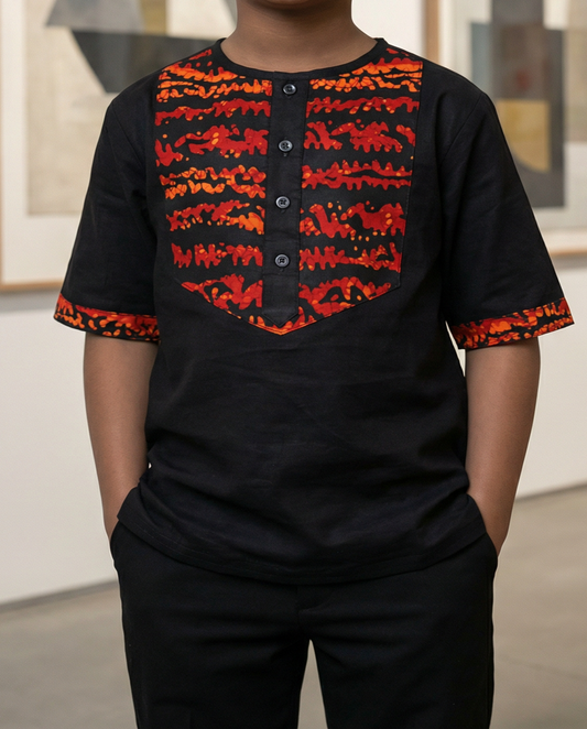 Kids White Red/Black Print Dashiki Top (Unisex)