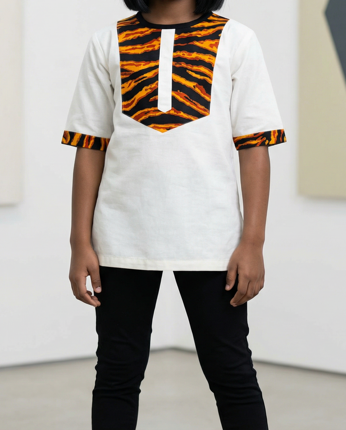 Kids White Tiger Print Dashiki Top (Unisex)