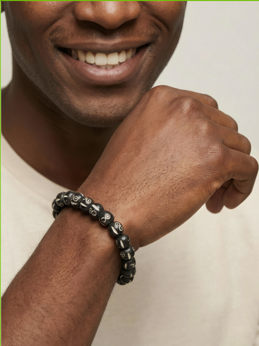 Men’s Black Tribal Pattern Bead Stretch Bracelet