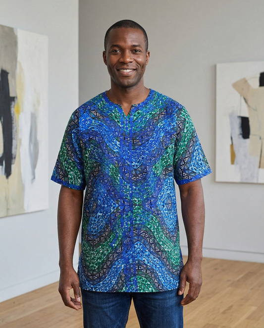 Ocean Wave Print Men’s Dashiki Shirt