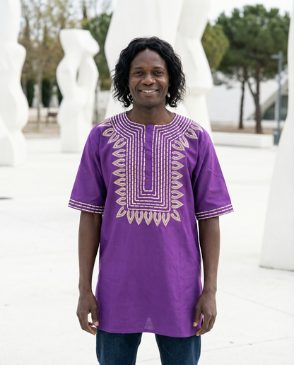 T'Challa Royal Gold Embroidered Purple Men’s Dashiki