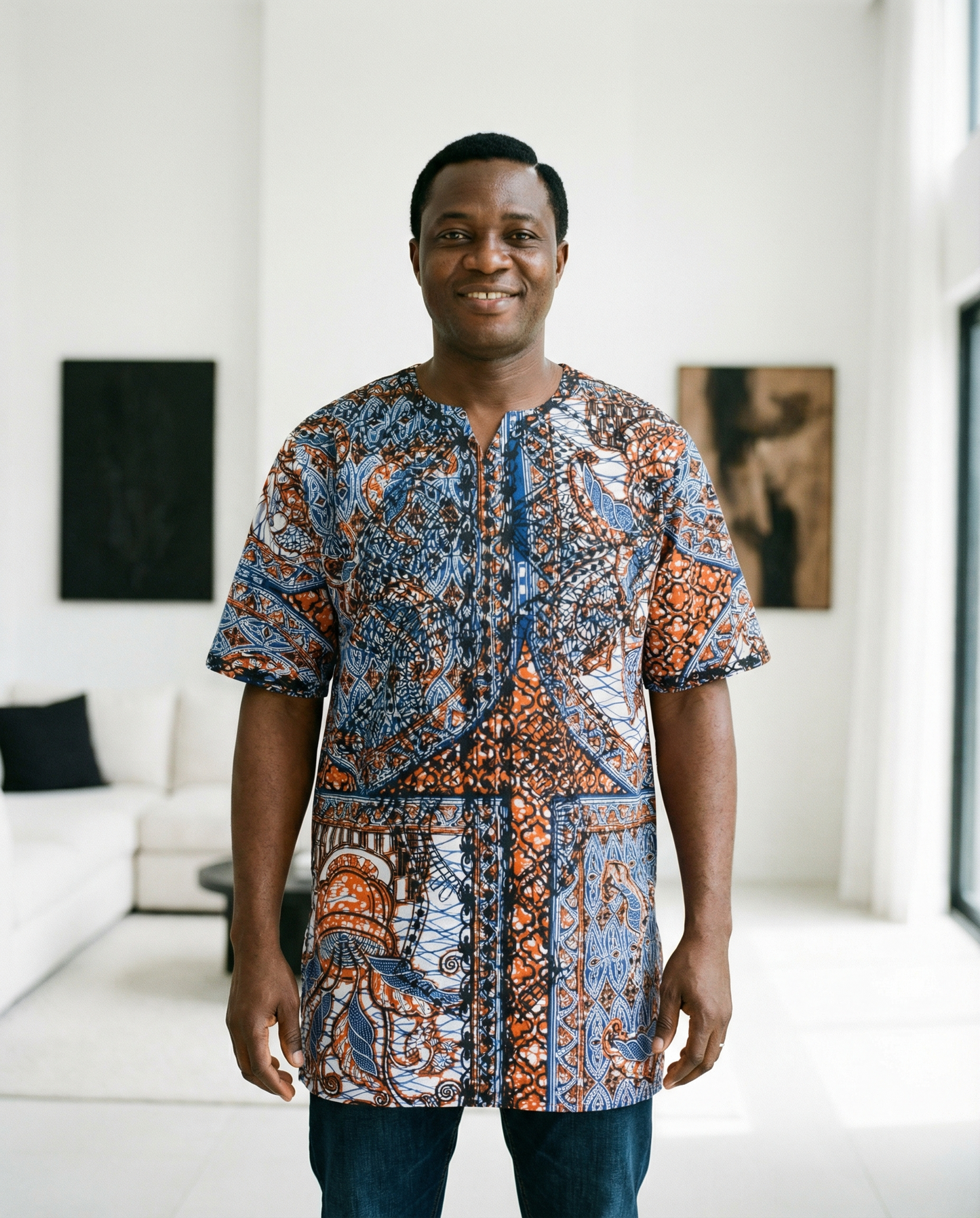 Royal Blue & Rust Fusion Men’s Dashiki