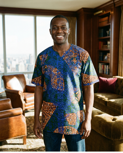 Midnight Blue & Amber Tribal Men’s Dashiki