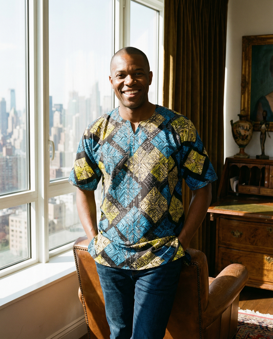 Blue & Gold Diamond Print Men’s Dashiki