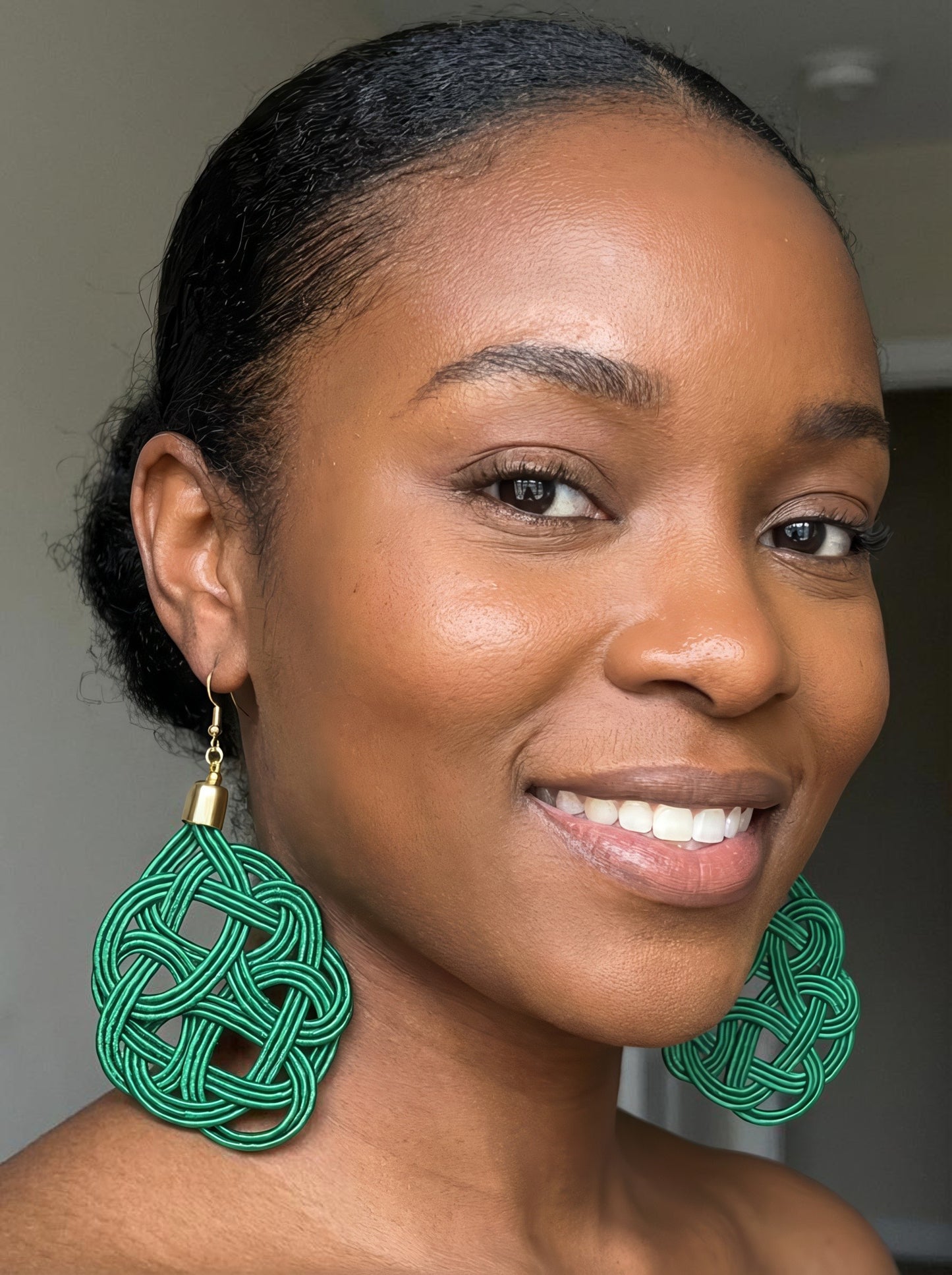 Emerald Knot Statement Drop Earrings