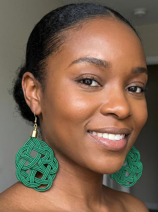 Emerald Knot Statement Drop Earrings