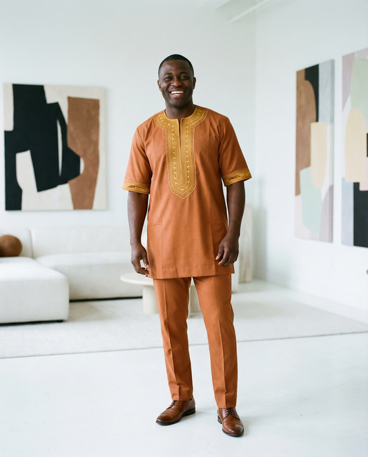 Classic Copper Gold Embroidered Traditional Men’s 3-Piece Set