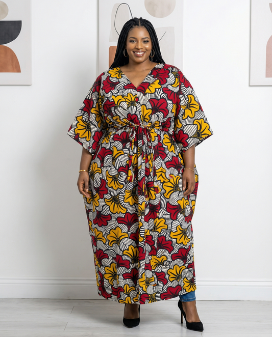 Radiant Bloom African Print Kaftan Maxi Dress