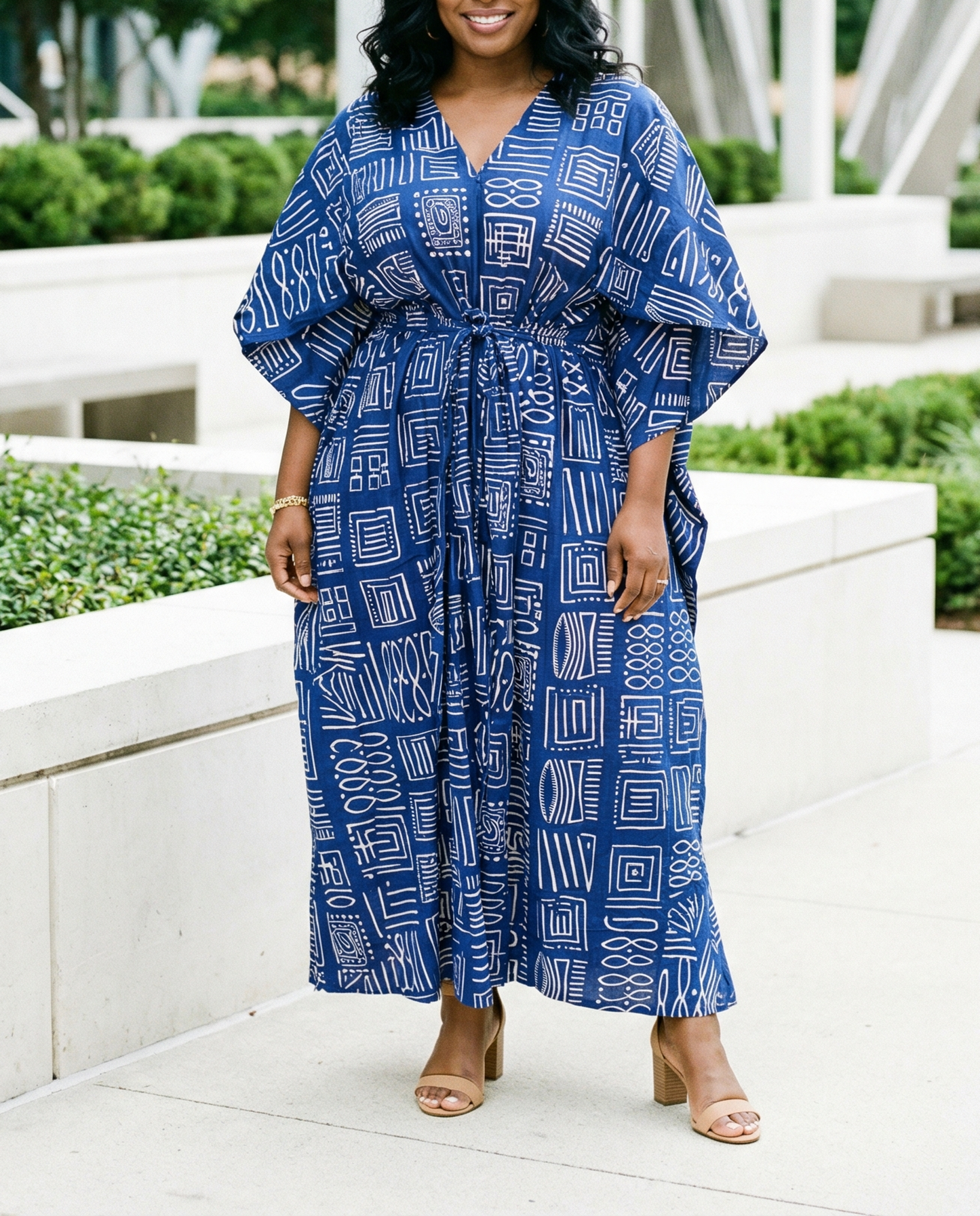 Indigo Essence African Print Kaftan Dress