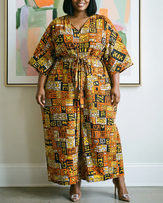 Sunset Mosaic African Print Kaftan Dress