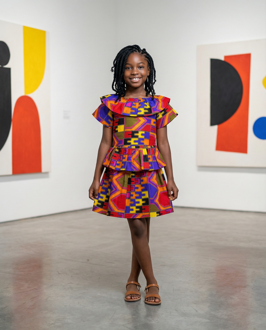 Royal Vibrance African Print Girls Top & Skirt Set