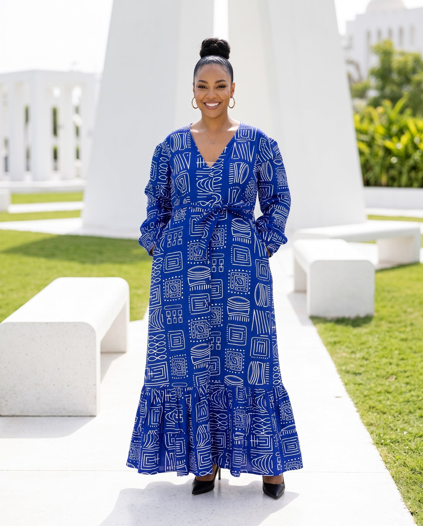 Women's African Print Maxi Dress – Royal Blue