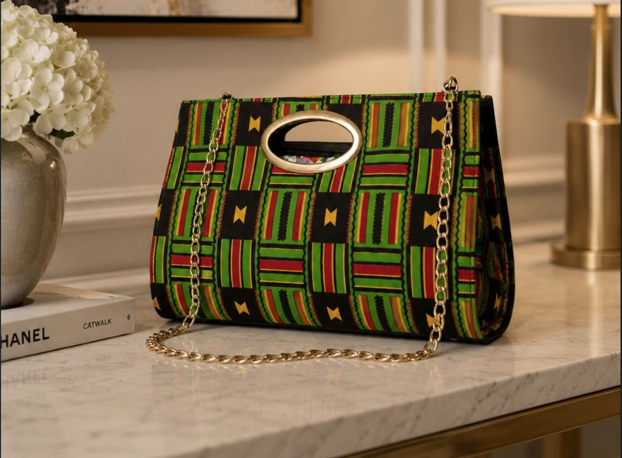 Green African Print Clutch Tote Bag