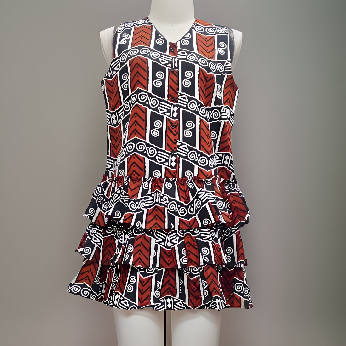 African Print Tiered Sleeveless Dress - Premium African Apparel from MAGOS - Just $50! Shop this and more African Apparel now 