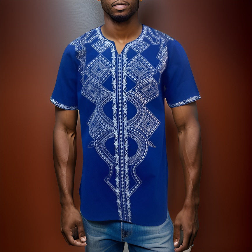Men's African Print Embroidered Dashiki Shirt (Royal Blue) (2XL) - Premium African Apparel from MAGOS - Just $40! Shop this and more African Apparel now 