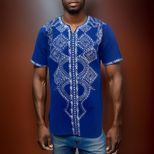 Men's African Print Embroidered Dashiki Shirt (Royal Blue) (2XL) - Premium African Apparel from MAGOS - Just $40! Shop this and more African Apparel now 