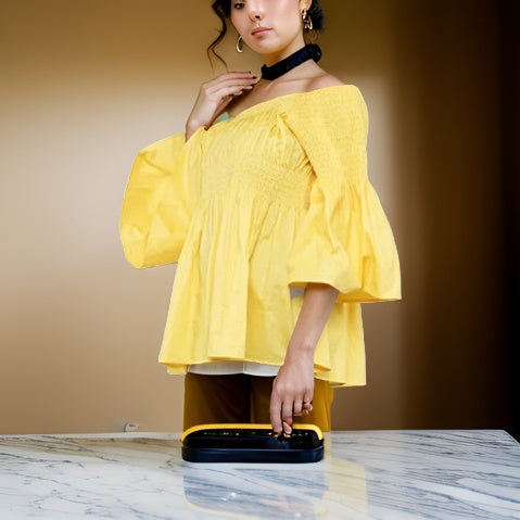 Solid Color Peplum Sleeve Ankara Blouse - Premium African Apparel from MAGOS - Just $25! Shop this and more African Apparel now 
