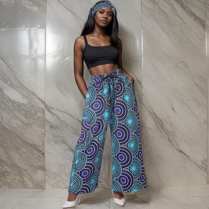 Women's African Ankara Print Cargo Pants with Side Pockets