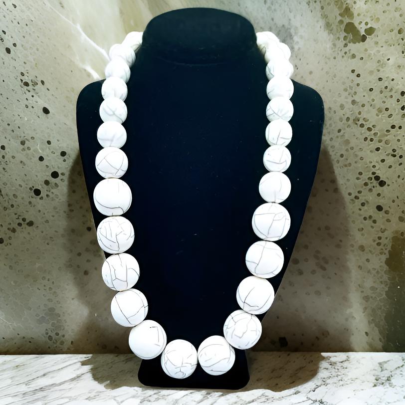 Beaded Round Marble Necklace, Bracelet and Earring Set