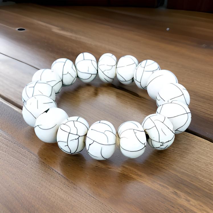 Beaded Round Marble Necklace, Bracelet and Earring Set