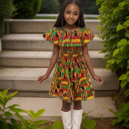 Girls African Kente Print Smoked Dress