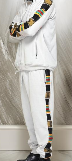Light Grey African Kente Mud Print Jogger Track Suit
