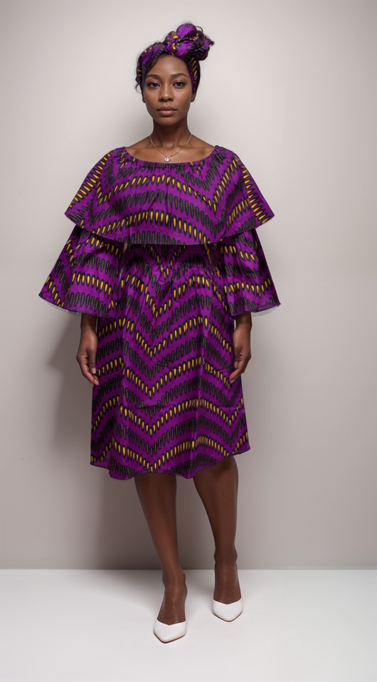 African Print Layered Ruffled Dress