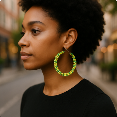 Maasai Style Beaded Yellow/Green Hoop Earrings