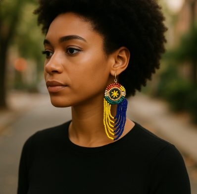 African Large Beaded Round Layered Drop Zulu Earrings