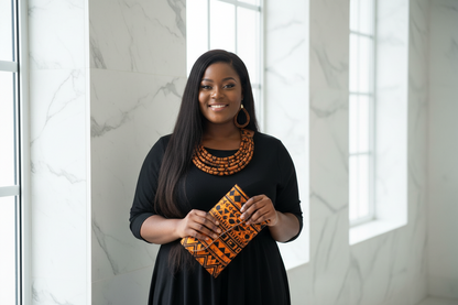 African Print Convertible Clutch Purse w/Matching Necklace & Earrings