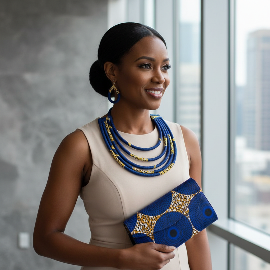 African Print Convertible Clutch Purse w/Matching Necklace & Earrings