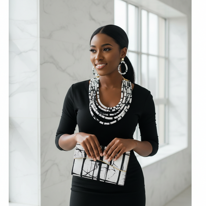 African Print Convertible Clutch Purse w/Matching Necklace & Earrings