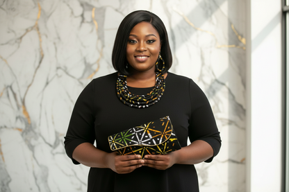 African Print Convertible Clutch Purse w/Matching Necklace & Earrings