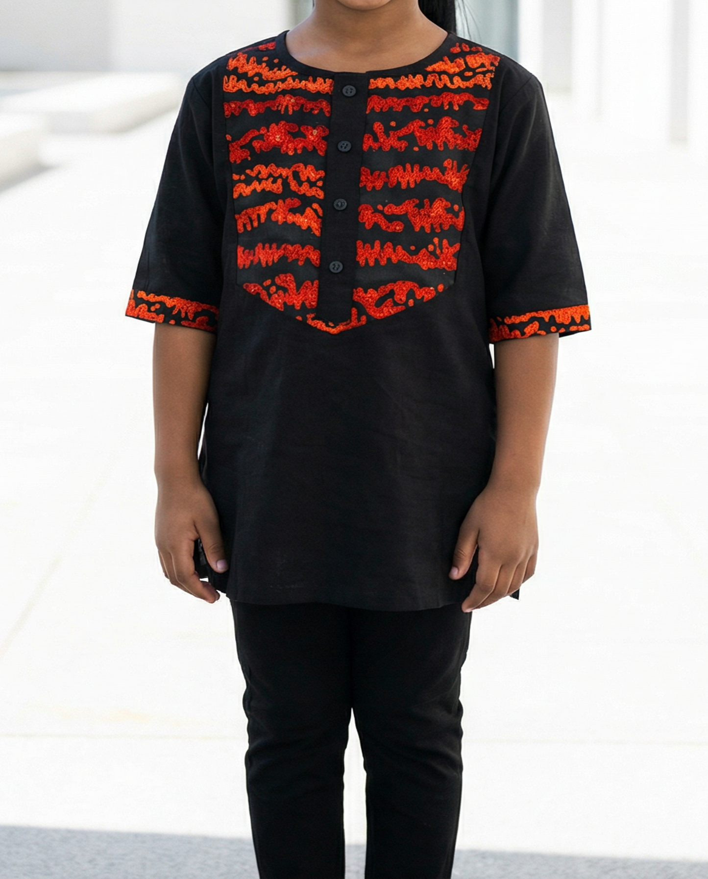 Kids White Red/Black Print Dashiki Top (Unisex)